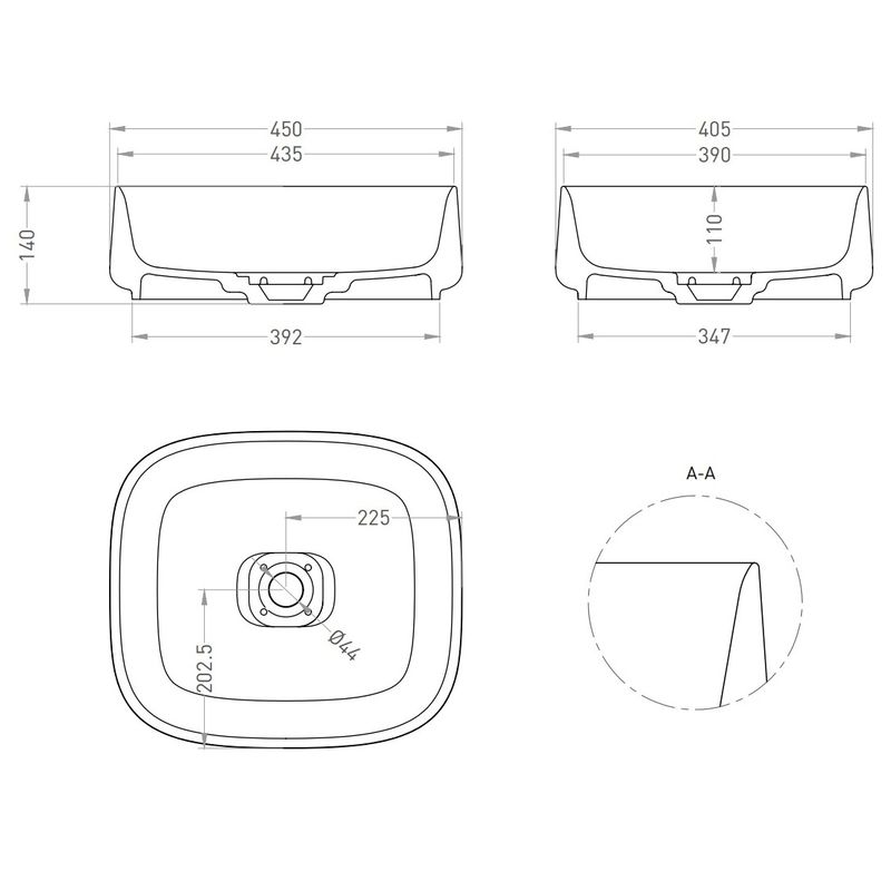 Раковина накладная Salini Oriente Bowl S-Sense 1109102MF 45x40.5x14 (покраска полностью, матовый), выпуск, декоративная накладка