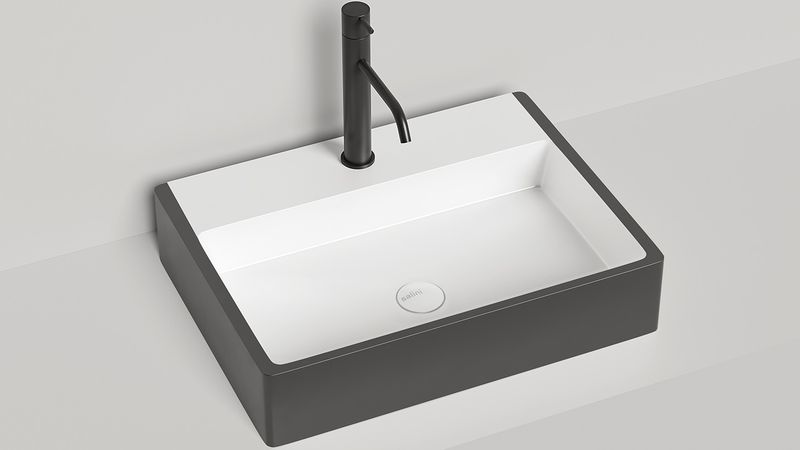 Раковина накладная Salini Ottavia S-Stone 1103201MRH RAL 9011 59.5x44.5x12.5 (белый матовый внутри, черный снаружи), без донного клапана