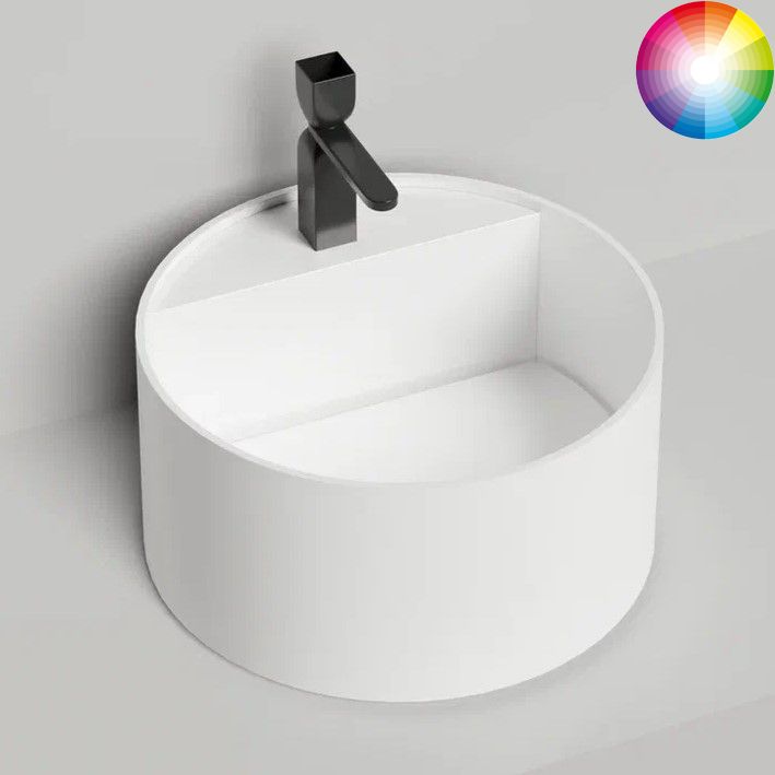 Раковина накладная Salini S-Stone Armonia Round Top 02 45x45x25 130422TMF (покраска полностью), накладка в комплекте, с полочкой