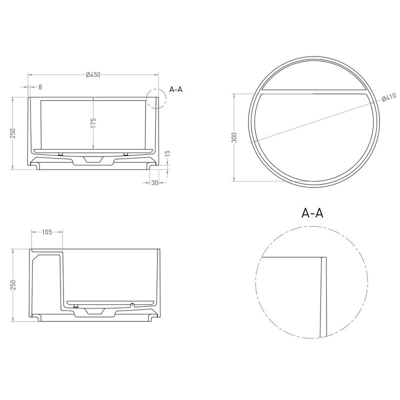 Раковина накладная Salini S-Stone Armonia Round Top 02 45x45x25 130422TMF (покраска полностью), накладка в комплекте, с полочкой