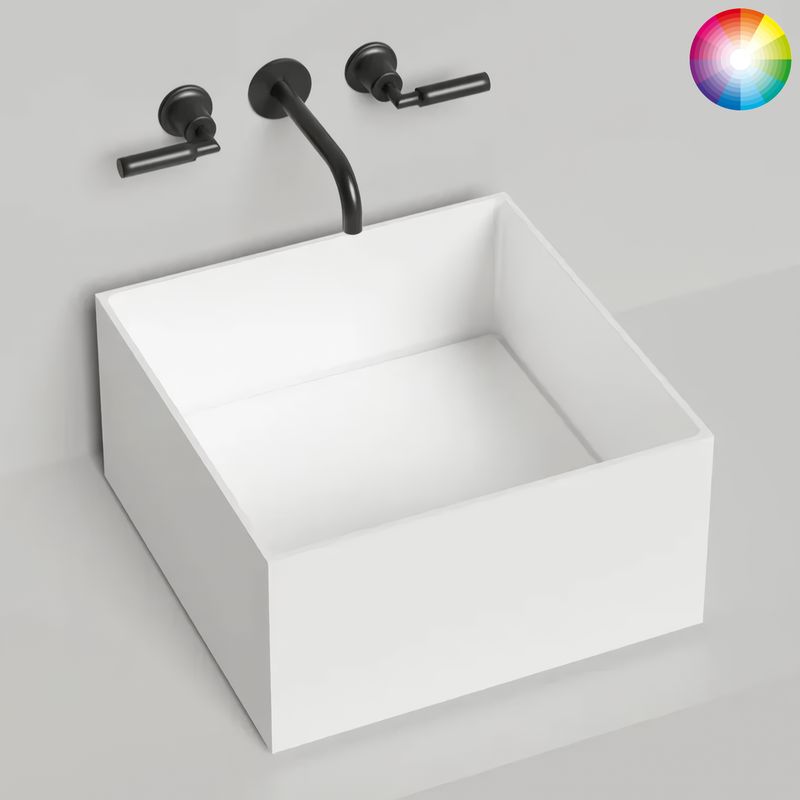 Раковина накладная Salini S-Stone Armonia Square 02 45x45x25 130522MRH (белый матовый внутри, покраска снаружи), накладка в комплекте
