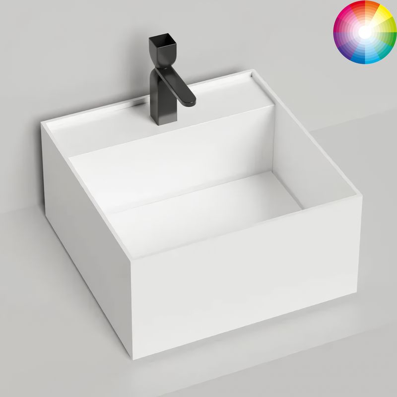 Раковина накладная Salini S-Stone Armonia Square 02 45x45x25 130522TMF (покраска полностью), накладка в комплекте, с полочкой