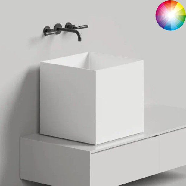 Раковина накладная Salini S-Stone Armonia Square 03 45x45x45 130523MRH (белый матовый внутри, покраска снаружи), накладка в комплекте