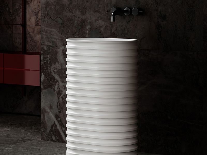 Раковина напольная Abber Stein AS2550-H 58x38x87 (белый матовый), с отверстием для монтажа, искусственный камень