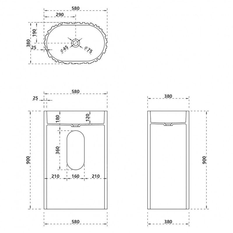 Раковина напольная Abber Stein AS2551-H 58x38x90 (белый матовый), с отверстием для монтажа, искусственный камень