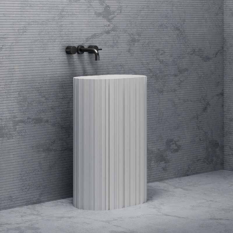 Раковина напольная Abber Stein AS2551-H 58x38x90 (белый матовый), с отверстием для монтажа, искусственный камень