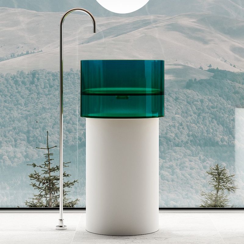 Раковина напольная Abber Kristall AT2701White-Aquamarin 45х45х90 (белый, бирюзовый)
