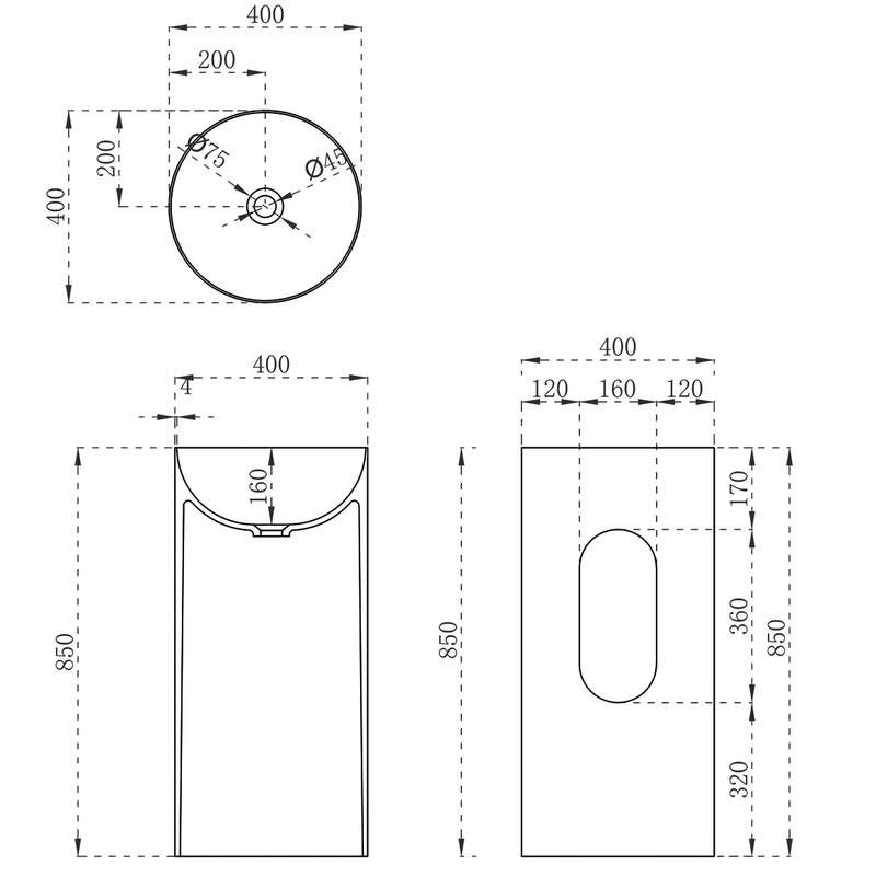 Раковина напольная Vincea Solid surface VBS-6SP01MW 40x40x85 (белый матовый)