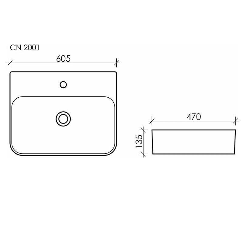 Раковина подвесная Ceramica Nova Aura CN2001 60x47 (белый), без донного клапана