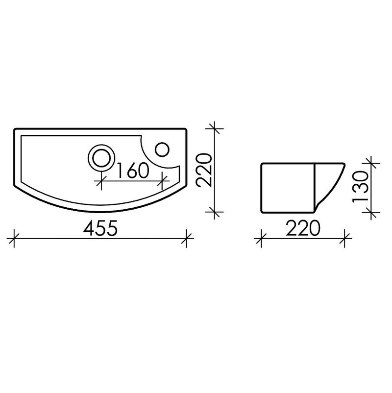 Раковина подвесная Ceramica Nova Element CN6038L 45.5x22 (белый) с креплением, без отверстия слива-перелива, чаша слева, отверстие под смеситель справа