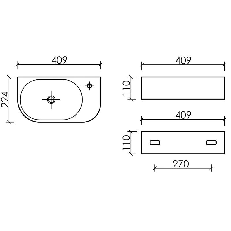 Раковина подвесная Ceramicanova Element CN6066L 40x21.5x14 (белый), чаша слева