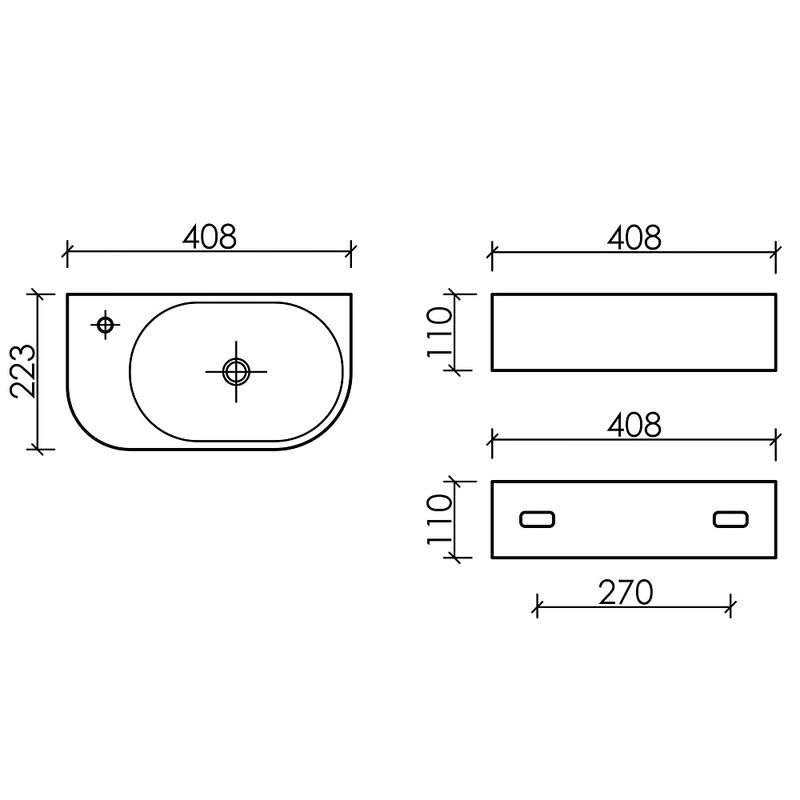 Раковина подвесная Ceramicanova Element CN6066R 40x21.5x14 (белый), чаша справа