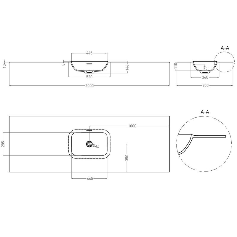 Раковина подвесная Salini S-Stone Onda Edge Round 14022051M 200x70x14.6 (белый матовый), с донным клапаном