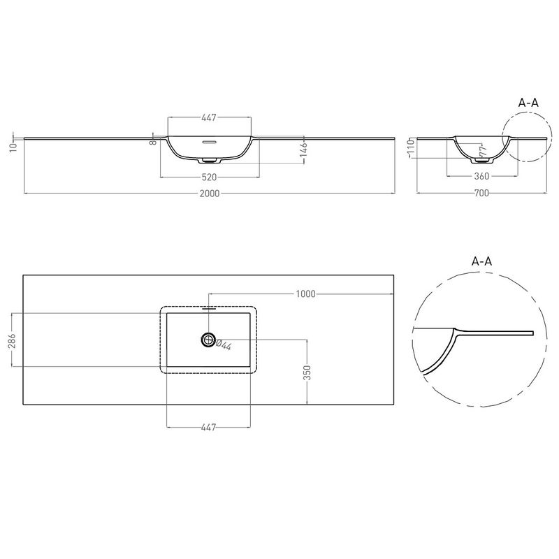Раковина подвесная Salini S-Stone Onda Edge Square 14022061M 200x70x14.6 (белый матовый), с донным клапаном