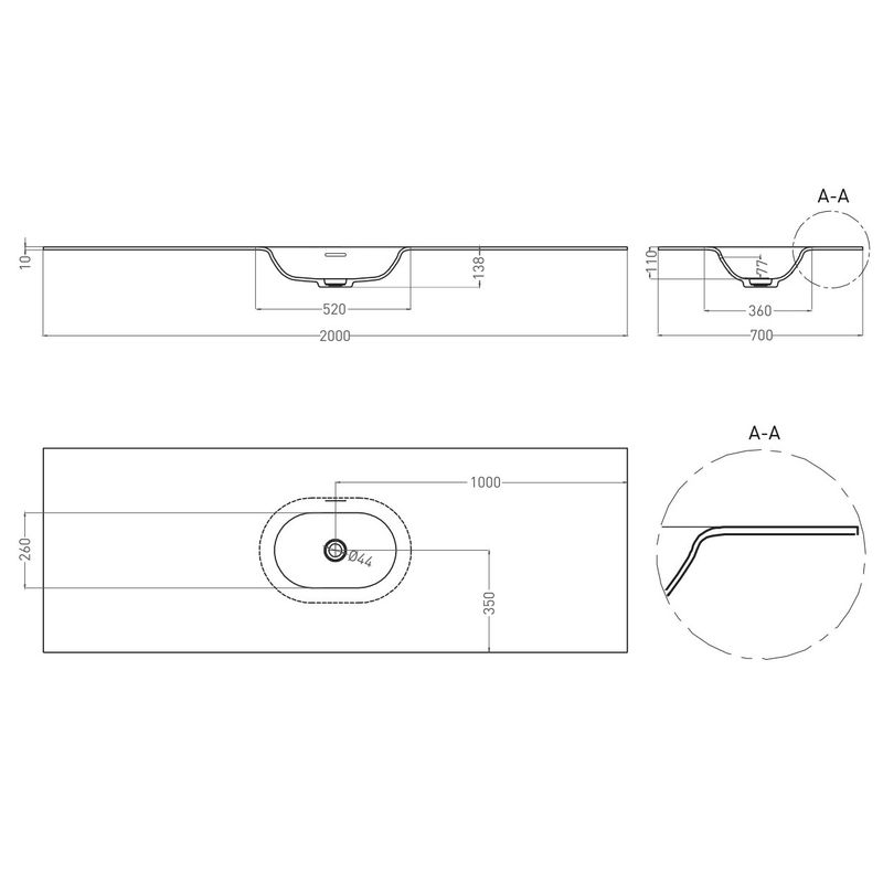 Раковина подвесная Salini S-Stone Onda Flow Oval 1402204M 200x70x13.8 (белый матовый), с донным клапаном