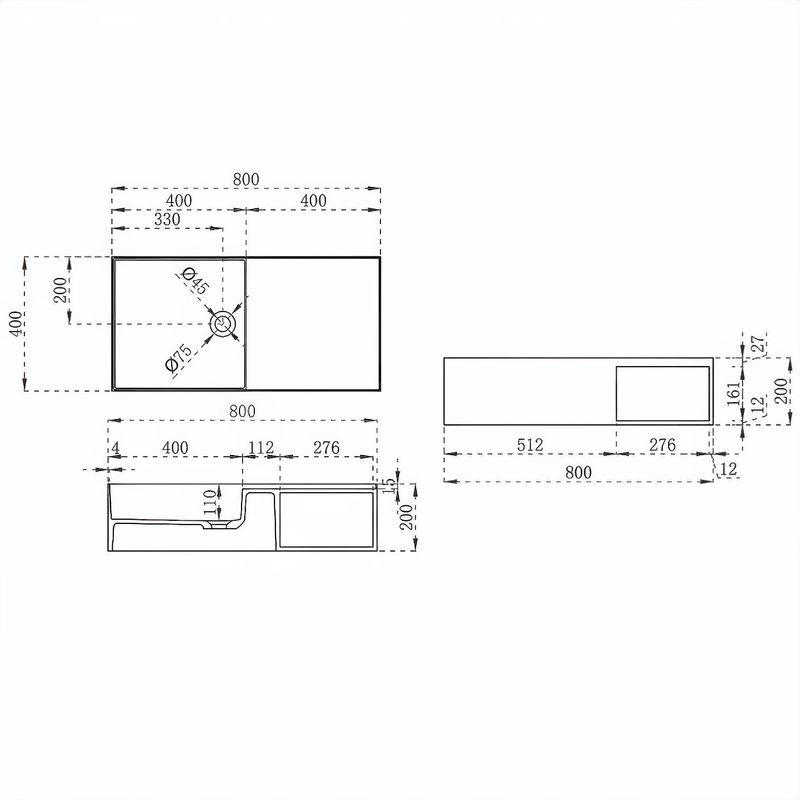Раковина подвесная Vincea Solid surface VWB-6S180MW 80x40 (белый матовый)