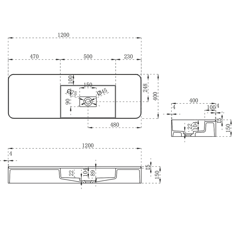 Раковина подвесная Vincea Solid surface VWB-6S412MW 120x40 (белый матовый)