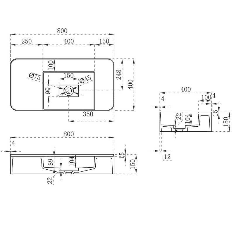 Раковина подвесная Vincea Solid surface VWB-6S480MW 80x40 (белый матовый)