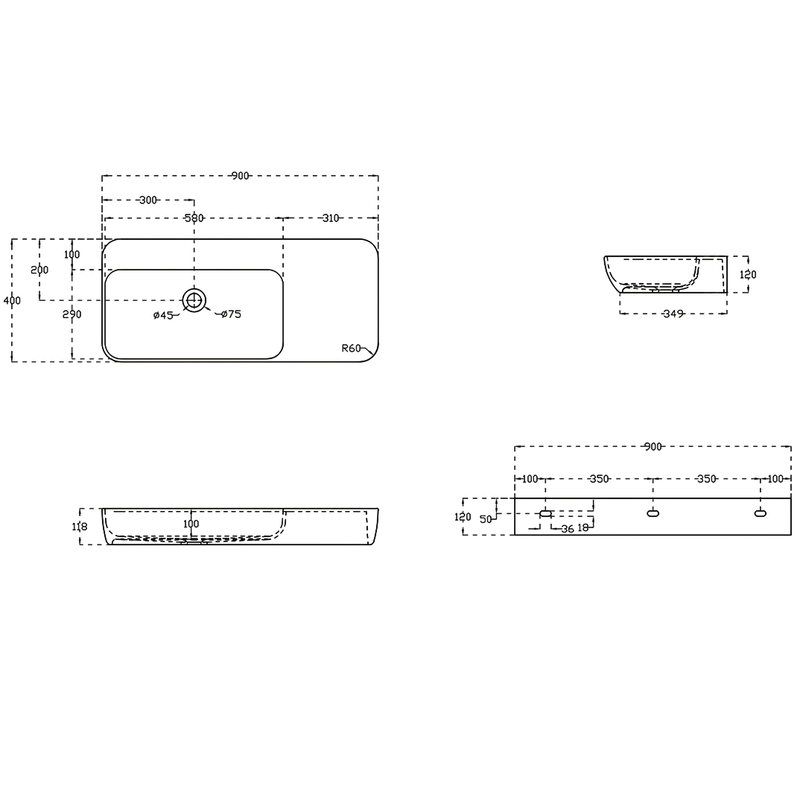 Раковина подвесная Vincea Solid surface VWB-6S590MW 90x40x12 (белый матовый)