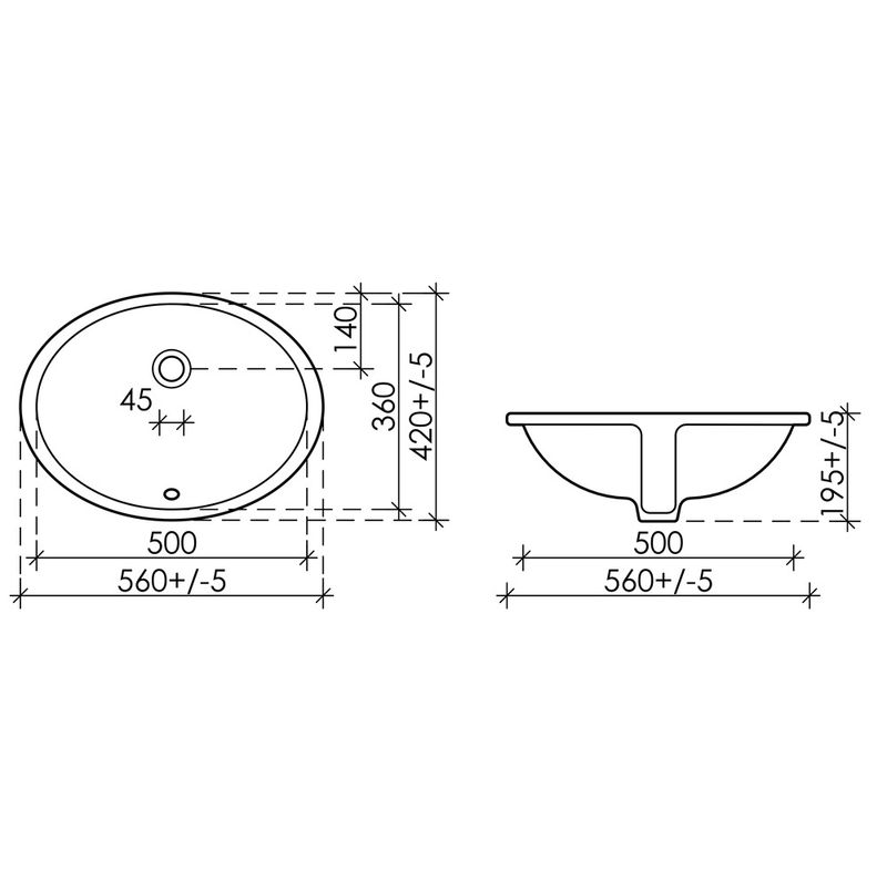 Раковина встраиваемая Ceramica Nova Element CN6043 56x43.5 (белый), без донного клапана
