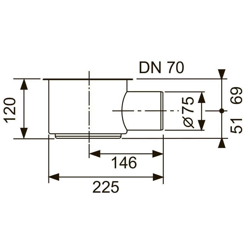 Сифон максимальный DN 70, боковой слив Tece TECEdrainline 650002