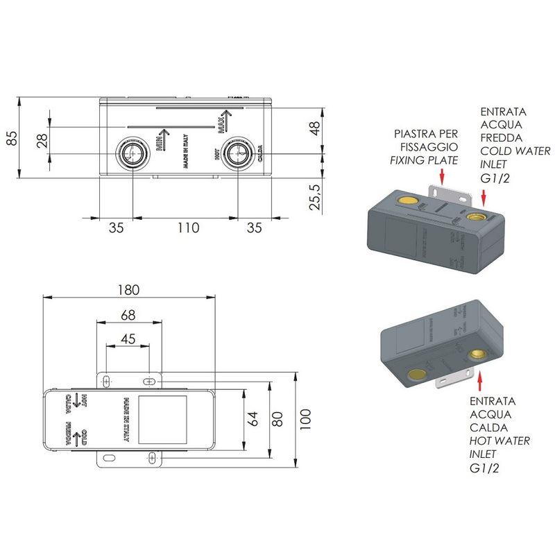 Скрытая часть для смесителя Remer RRBOX15, для раковины
