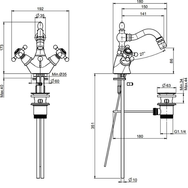 Смеситель для биде Fima Carlo Frattini Elizabeth F5092OR (золотой), с донным клапаном
