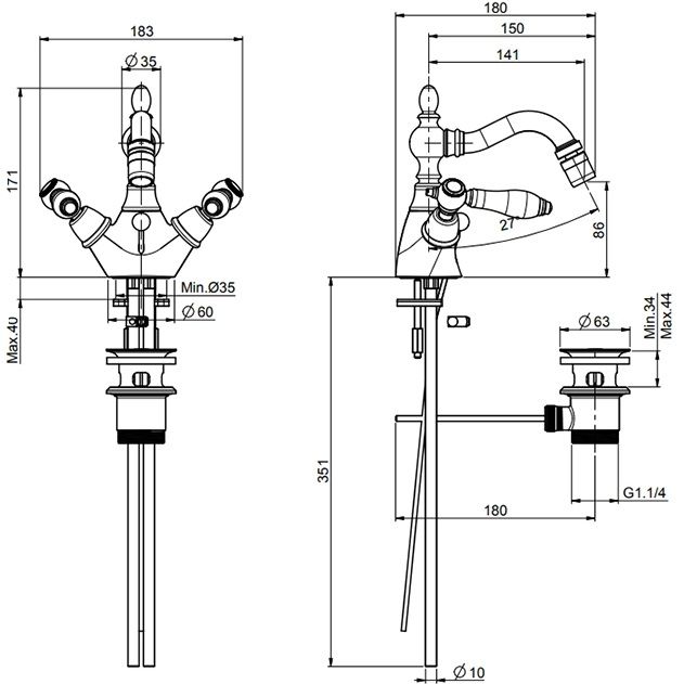 Смеситель для биде Fima Carlo Frattini Herend F5412CNOR (золотой), с донным клапаном