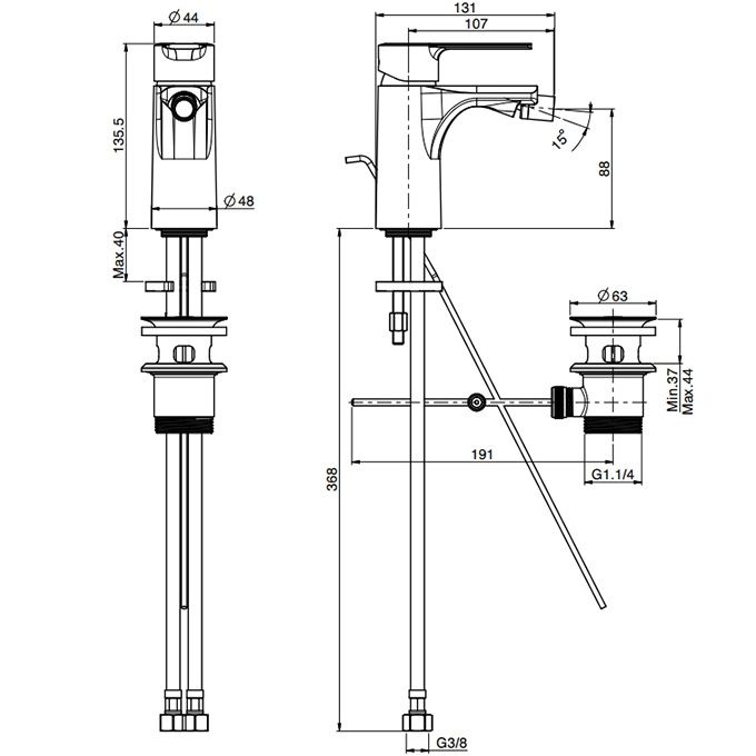 Смеситель для биде Fima Carlo Frattini Mast F3132OR (золотой), с донным клапаном