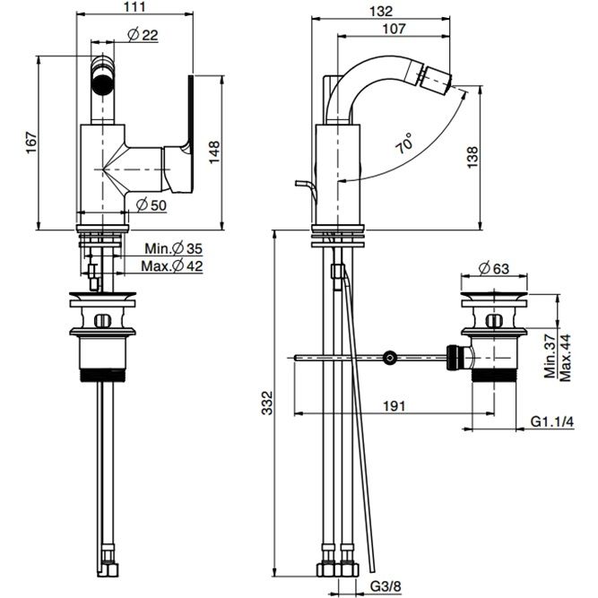 Смеситель для биде Fima Carlo Frattini Mast F3152OR.1 (золотой), с донным клапаном