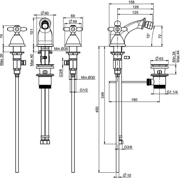 Смеситель для биде Fima Carlo Frattini Olivia F5012OR (золотой), с донным клапаном