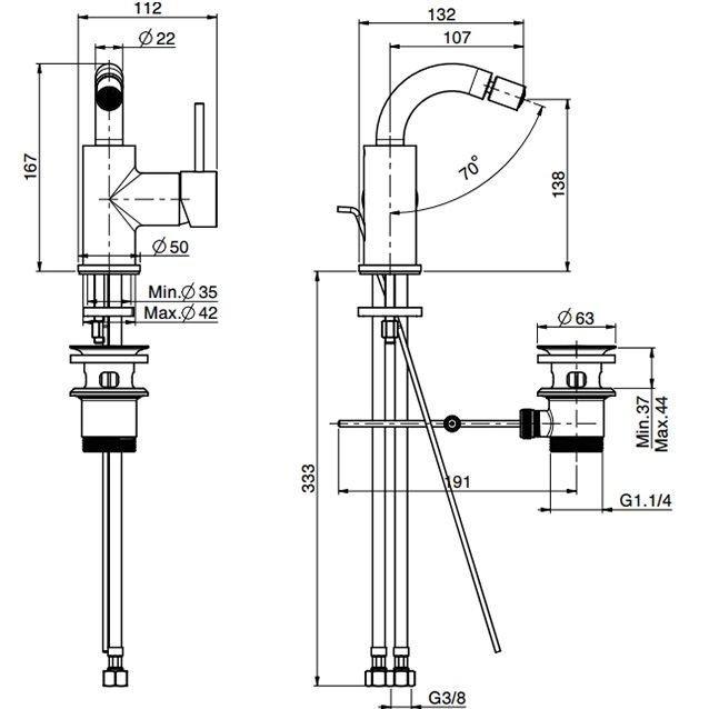 Смеситель для биде Fima Carlo Frattini Spillo Up F3042OR.1 (золотой), с донным клапаном