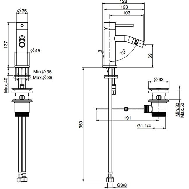 Смеситель для биде Fima Carlo Frattini Spillo Up XS F3032XSNS.1 (черный матовый), с донным клапаном