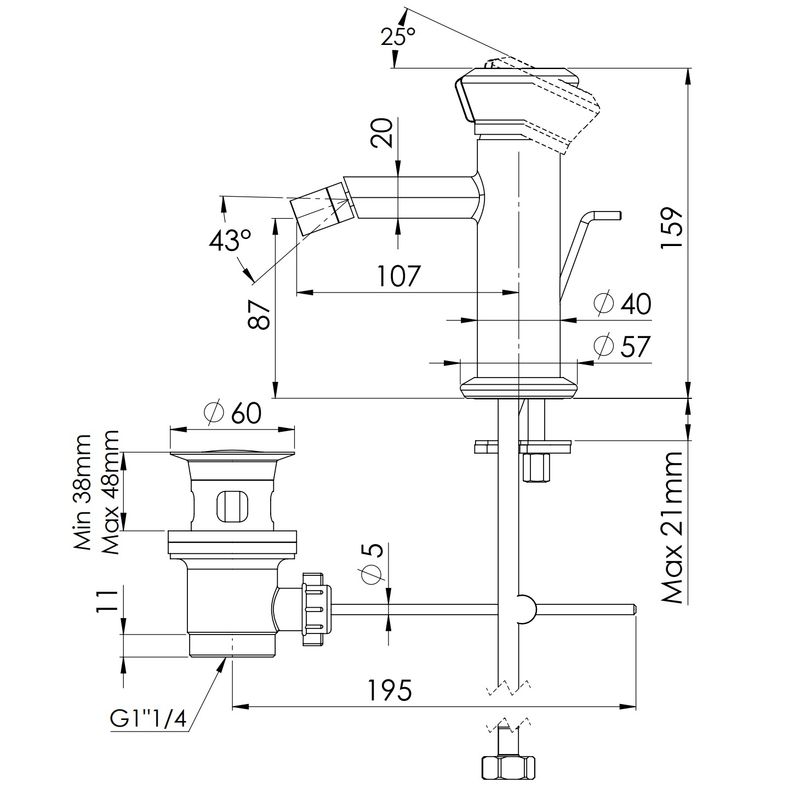 Смеситель для биде Remer Element ET20NO (черный матовый), с донным клапаном