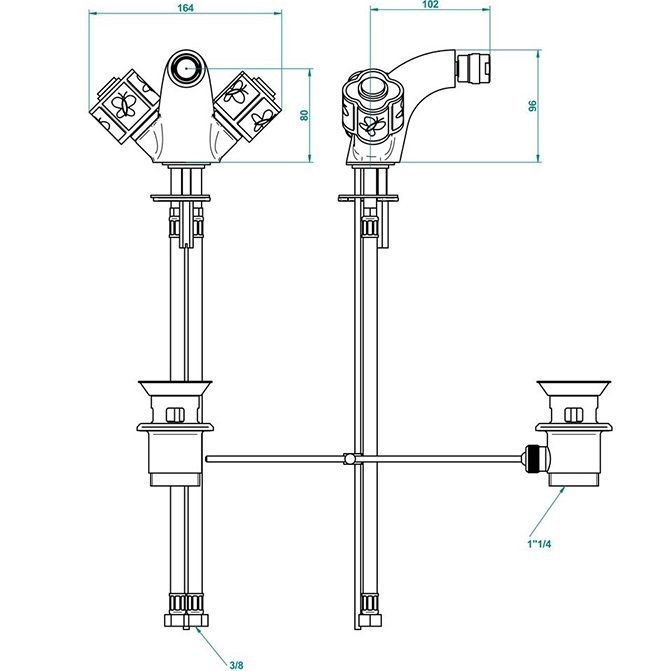 Смеситель для биде THG Capucine Vert Decor Platine A7E-A02-3202 (платина, зеленый, белый), с донным клапаном