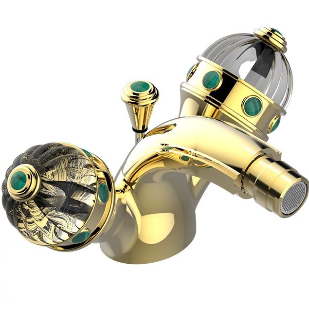 Смеситель для биде THG Cheverny Malachite A1S-F01-3202 (золотой, малахит), с донным клапаном