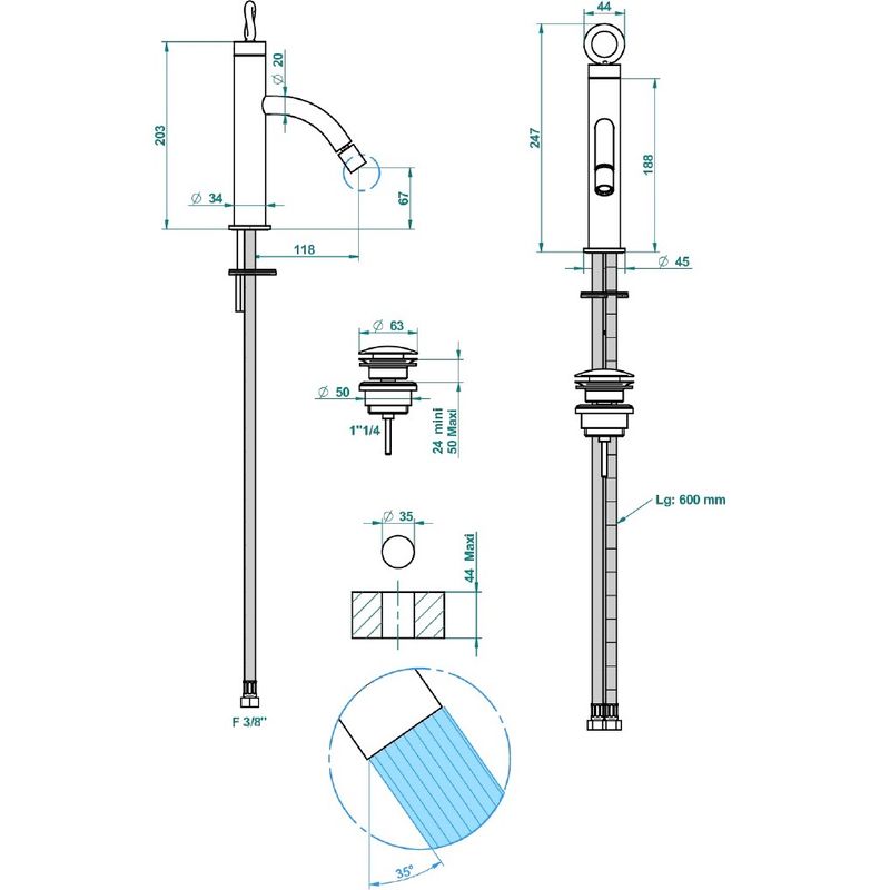 Смеситель для биде THG Collection O G4P-F31-6504 (золотой матовый), с донным клапаном