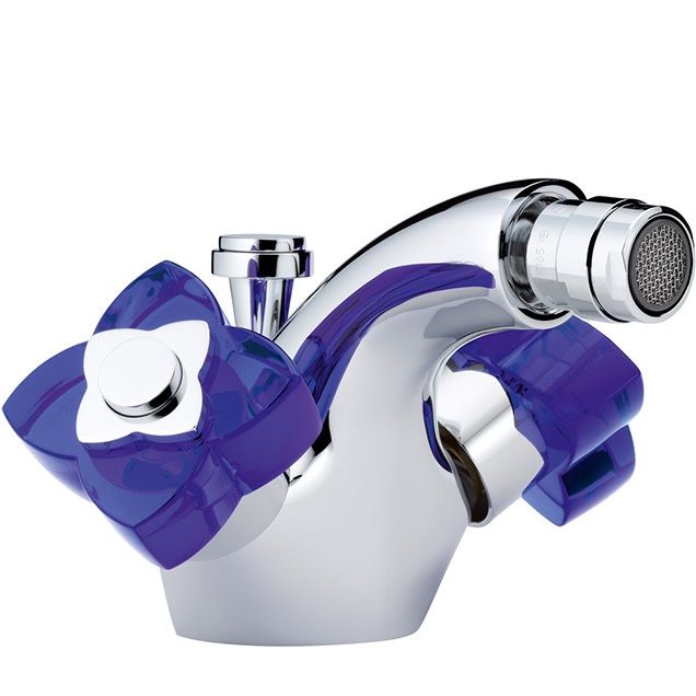 Смеситель для биде THG Petale de cristal bleu U6B-A02-3202 (хром, синий хрусталь), с донным клапаном