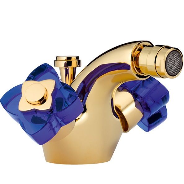Смеситель для биде THG Petale de cristal bleu U6B-F01-3202 (золотой, синий хрусталь), с донным клапаном