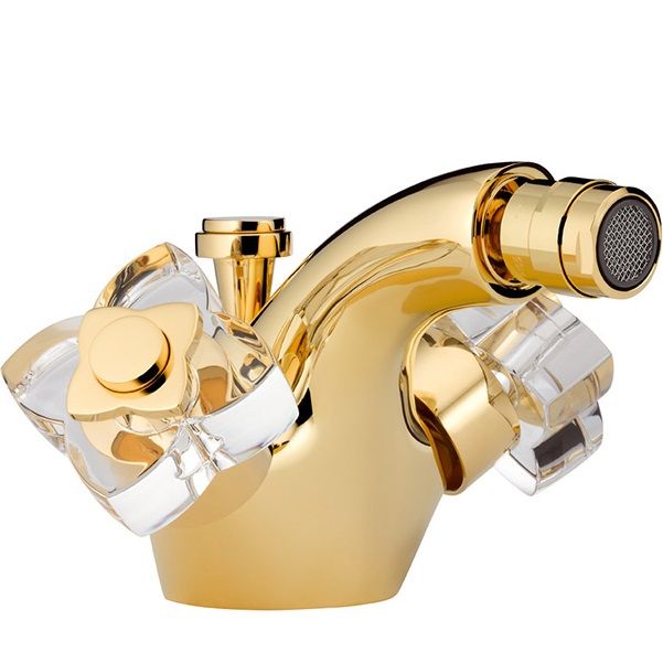 Смеситель для биде THG Petale de cristal clair U6A-F01-3202 (золотой, прозрачный хрусталь), с донным клапаном