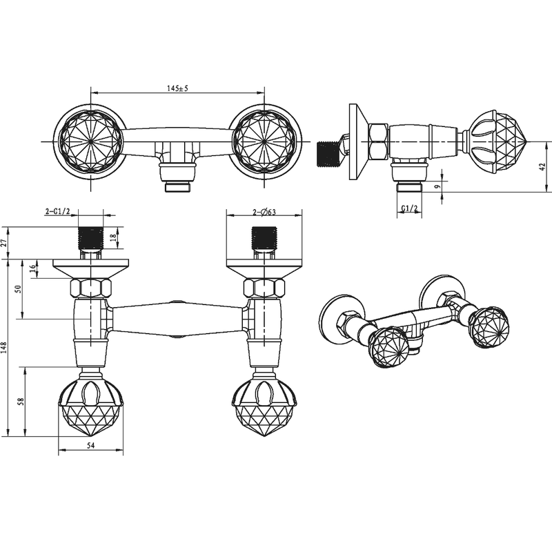 Смеситель для душа Boheme Imperiale Ripresa 334 (золотой)