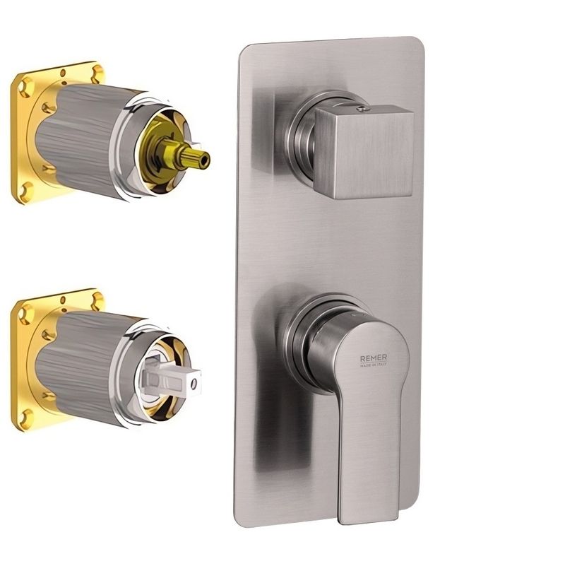 Смеситель для ванны и душа Remer Energy Matt Brushed Nickel EY93KBNPO (никель брашированный мат.), 3 потока, скрытая часть в комплекте