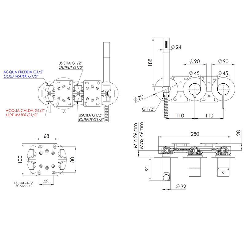 Смеситель для душа скрытого монтажа Remer Metrica MC97D3PRP (медь брашированная)