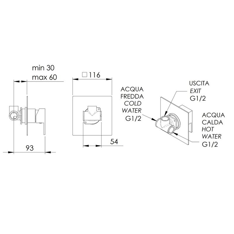 Смеситель для душа Remer Q-Design QD30 (хром), скрытая часть в комплекте