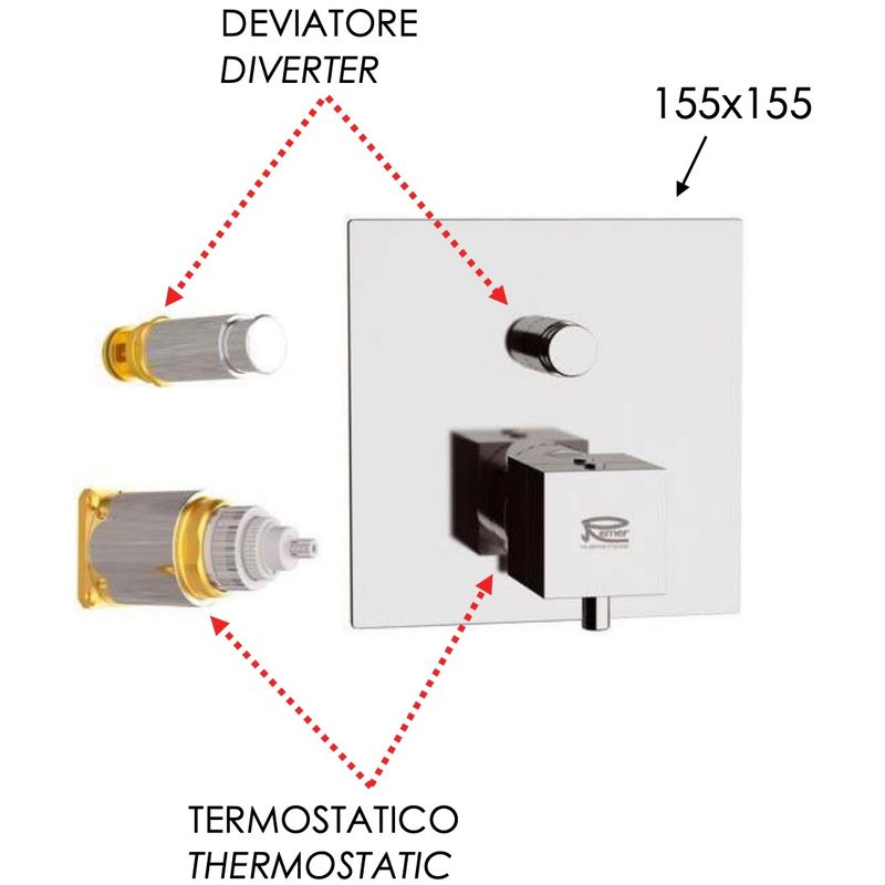 Смеситель для душа Remer Q-Elegance QT09KBBG (золото брашированное), с термостатом