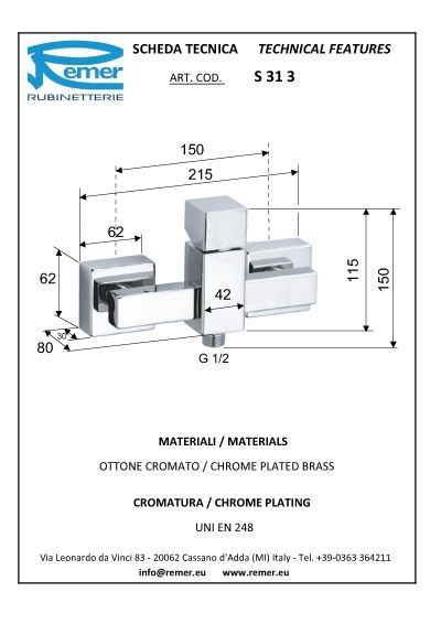 Смеситель для душа Remer Square S31 (хром)