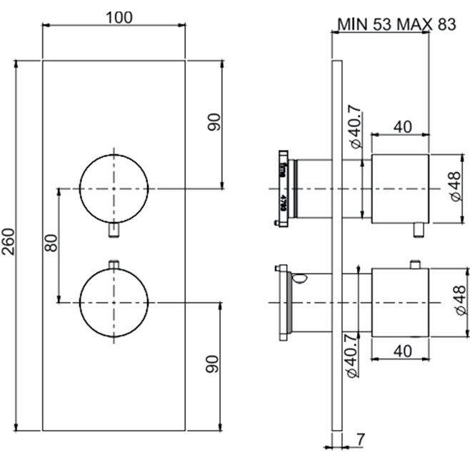 Смеситель для душа скрытого монтажа Fima Carlo Frattini Spillo Steel F3079X7INOX (нержавеющая сталь), с термостатом, 2/3 источника