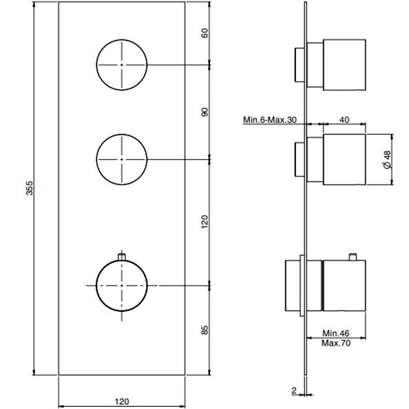 Смеситель для душа скрытого монтажа Fima Carlo Frattini Spillo Steel F3089X2INOX (нержавеющая сталь),  с термостатом, 2 источника