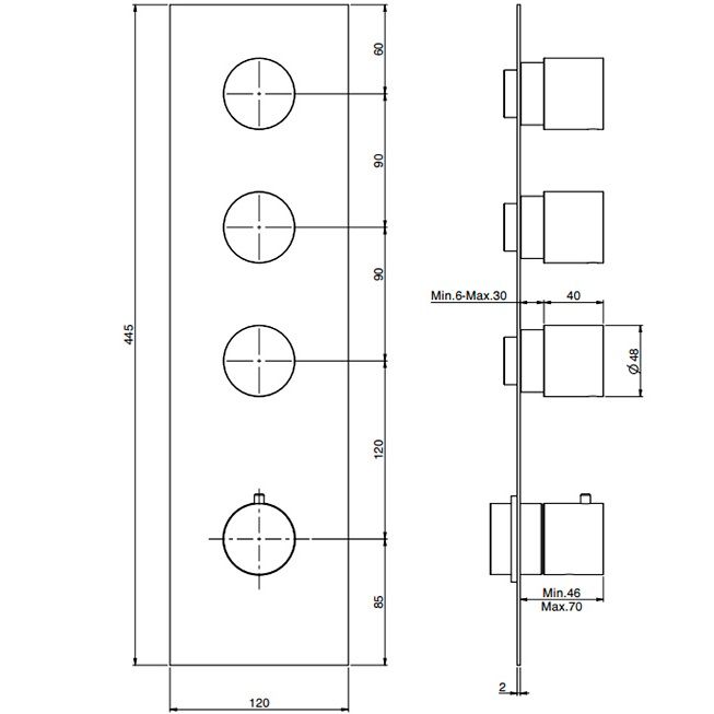Смеситель для душа скрытого монтажа Fima Carlo Frattini Spillo Steel F3089X3INOX (нержавеющая сталь), с термостатом, 3 источника