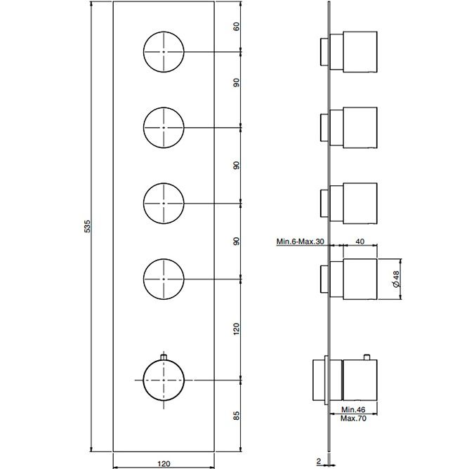 Смеситель для душа скрытого монтажа Fima Carlo Frattini Spillo Steel F3089X4INOX (нержавеющая сталь), с термостатом, 4 источника